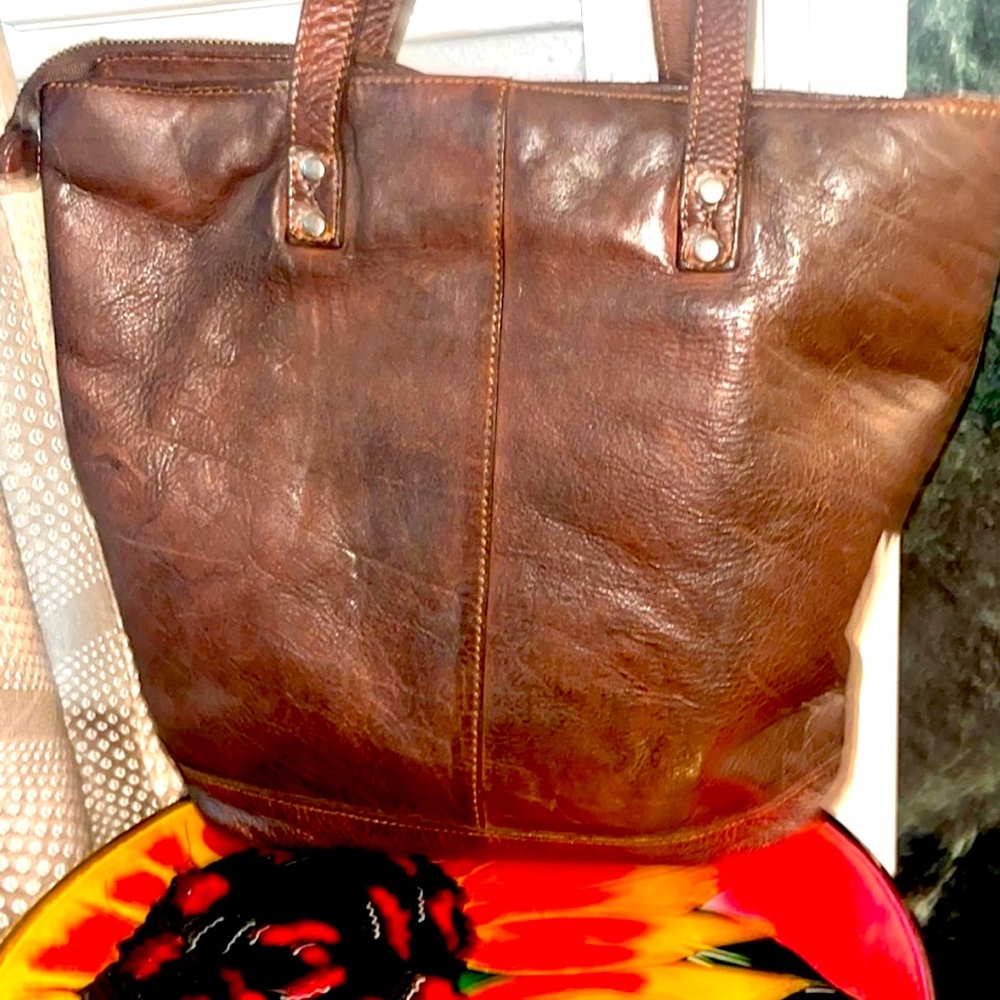 Vilenca Holland Leather Tote Shopper Bag Woven Detail Cognac  NWT 12”X11”X4” - Picture 7 of 8